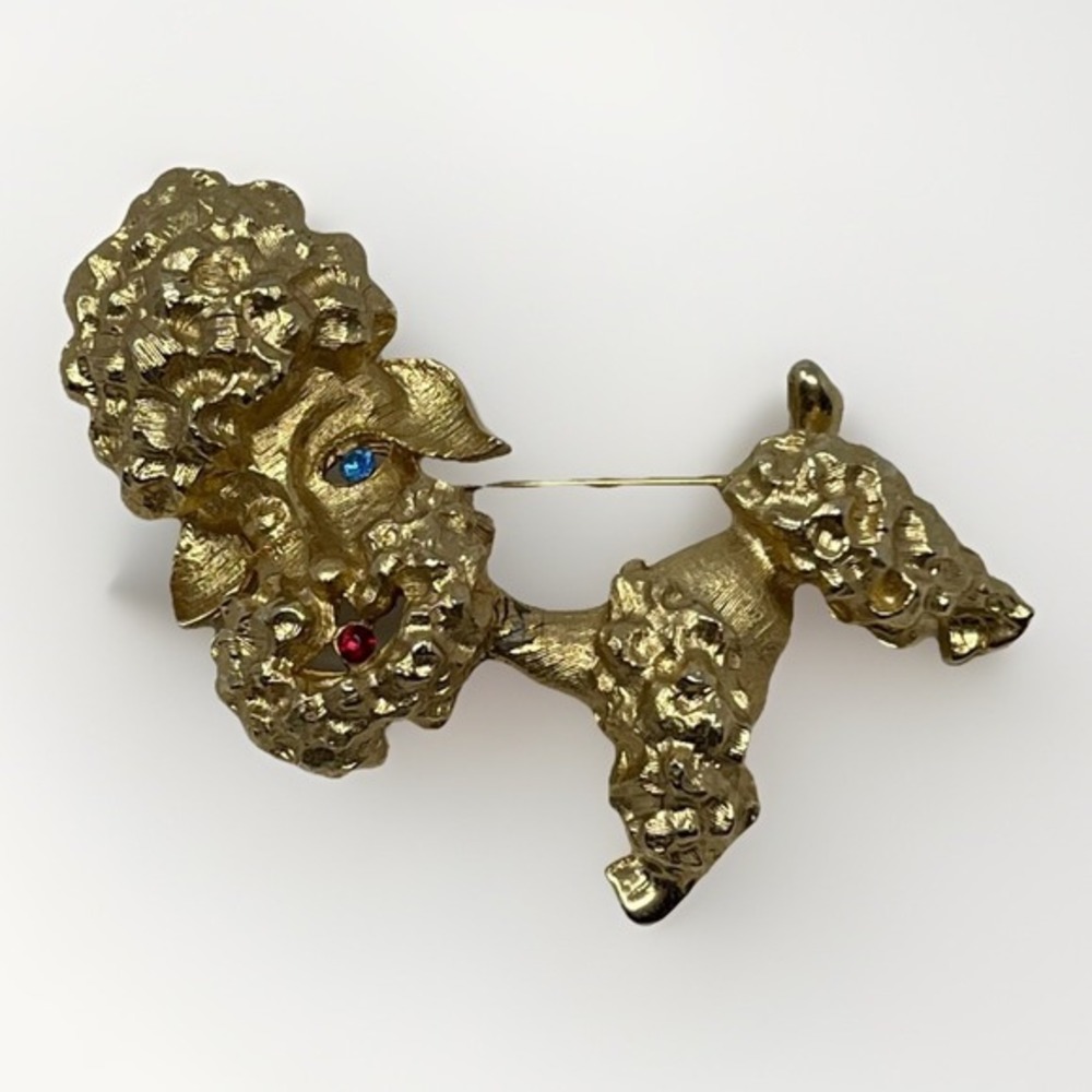 Vtg Poodle Brooch Gold Tone Pin Back 2 x‎ 2"